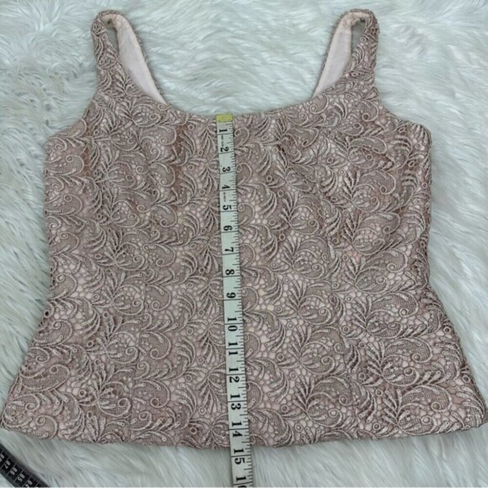 Carmen Marc Valvo Womens Lace Evening Top Square Neck‎ Mauve Pink Formal Size 10 - Picture 9 of 12